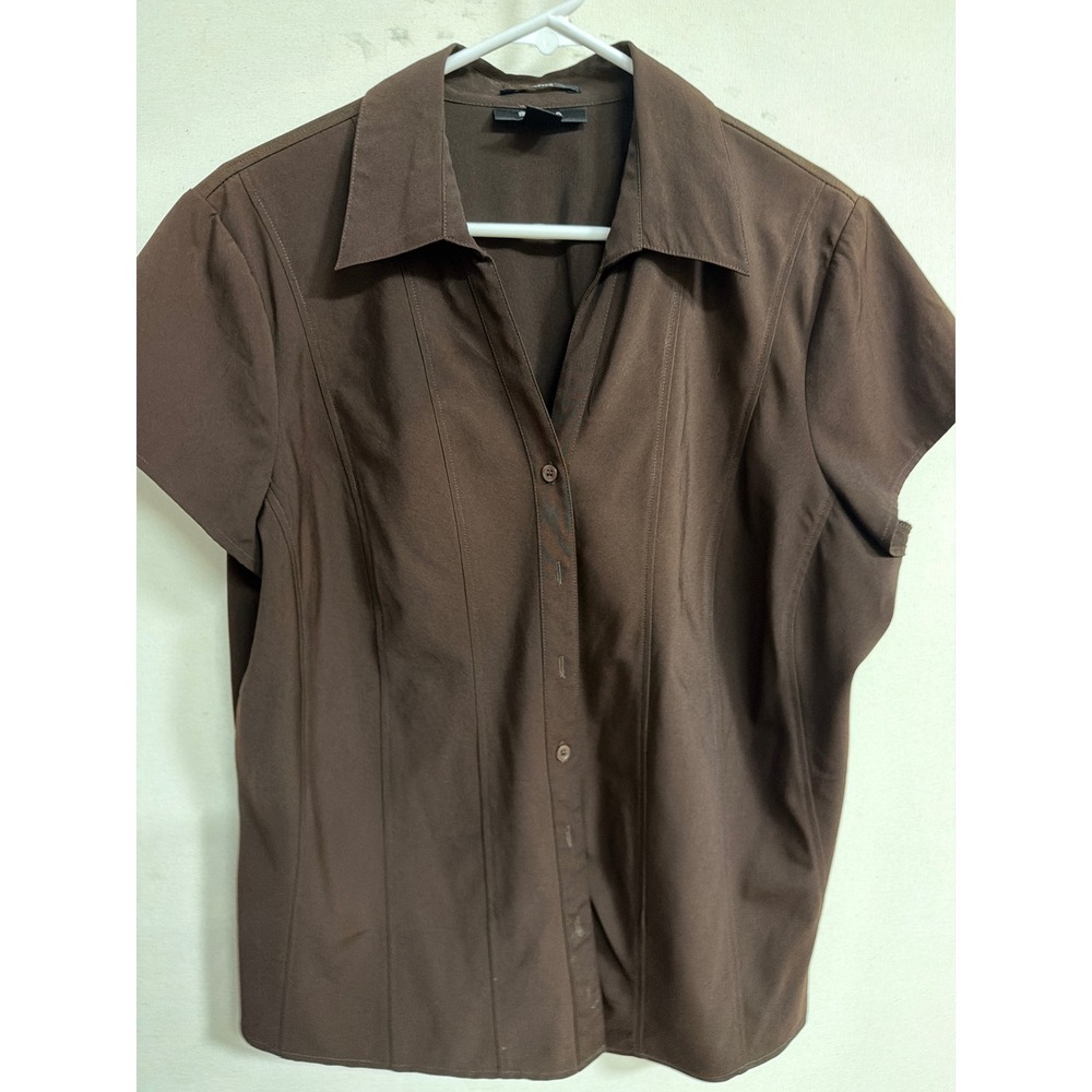 Style & Co Womens Brown Short Sleeve Button Down Blouse Stretch Size 18